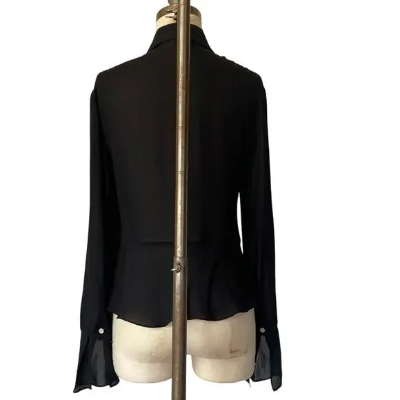 2000's Y2K top size 10 Anne Klein black sheer button up silk whimsigoth witchy - Picture 7 of 8